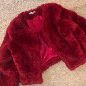 Red Karlie Faux Fur crop jacket